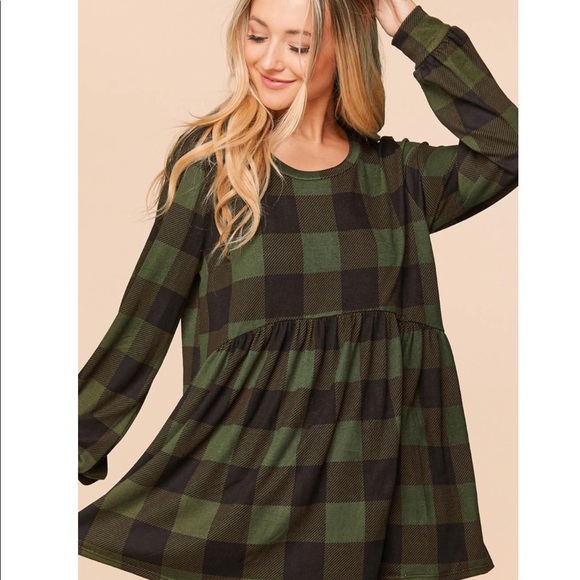 Boutique Olive Buffalo Plaid Hacci Knit Top - Picture 2 of 8